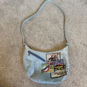 Vintage Upcycled Denim Jean Bag Purse with DIY Patches